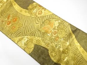 流水に鳳凰・花模様織り出し　振袖用袋帯